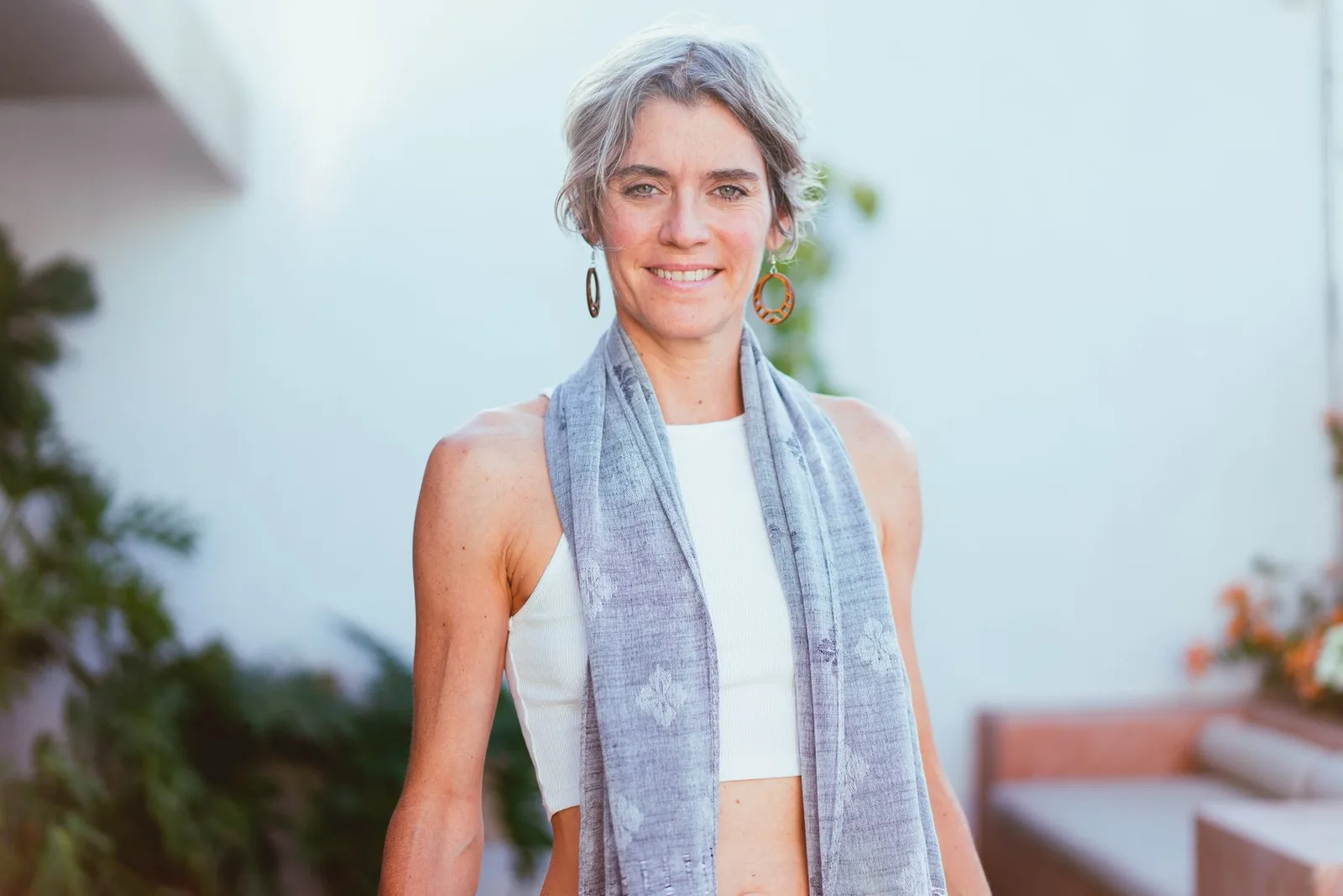 Woman smiling outdoors